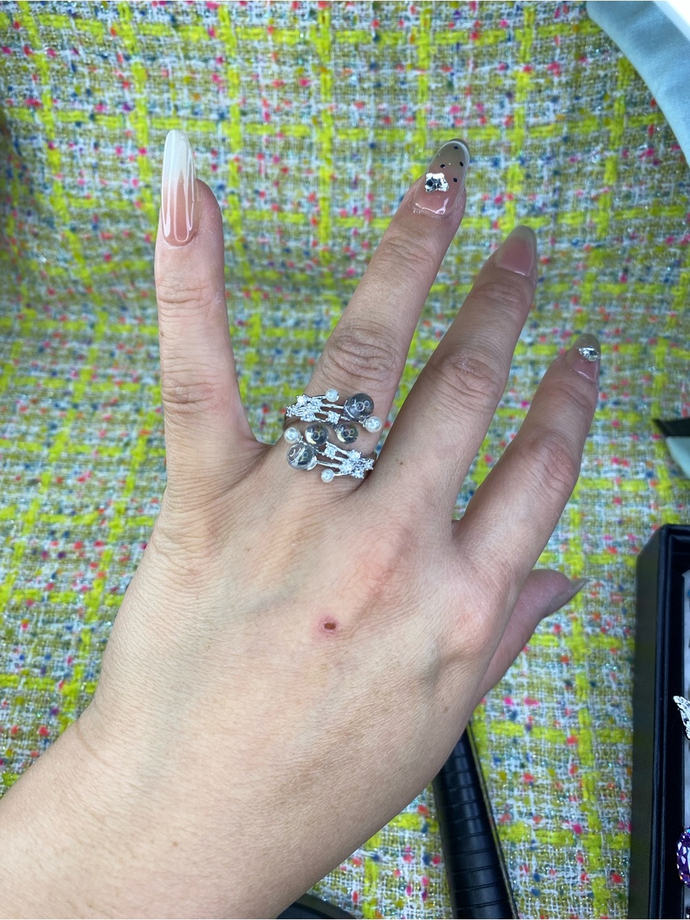 Sterling Silver Multi-white and tea Crystal Ring - Silver open size 5 to 13